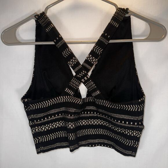 Express Women’s Metallic Crop Top Black Gold Geometric Pattern Size XS - Picture 2 of 8